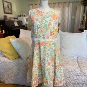 Calvin Klein Floral-Print Eyelet A-Line Dress